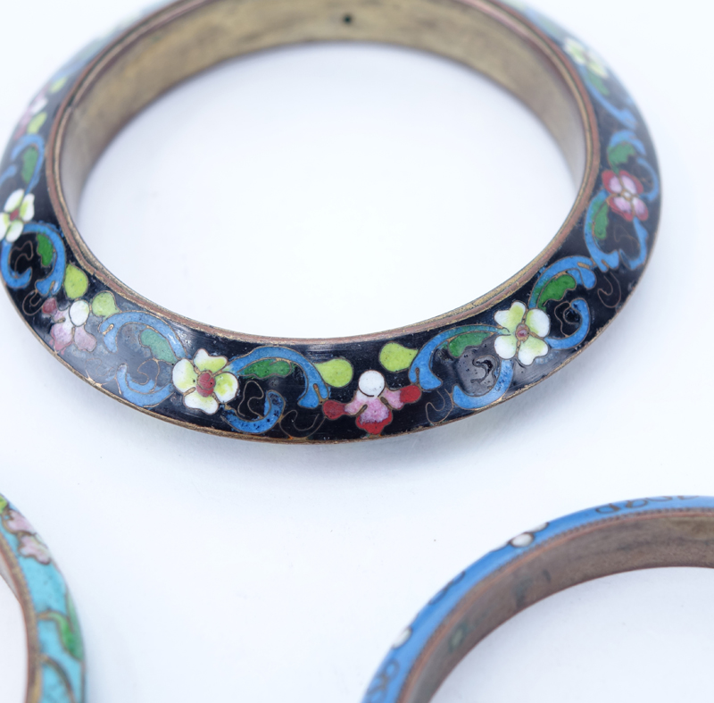 Collection of Five (5) Vintage Chinese Cloisonne Bangle Bracelets along with One Cloisonne Ring