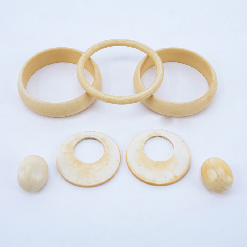 Lot of Five (5) Vintage Ivory Bracelets and Earrings