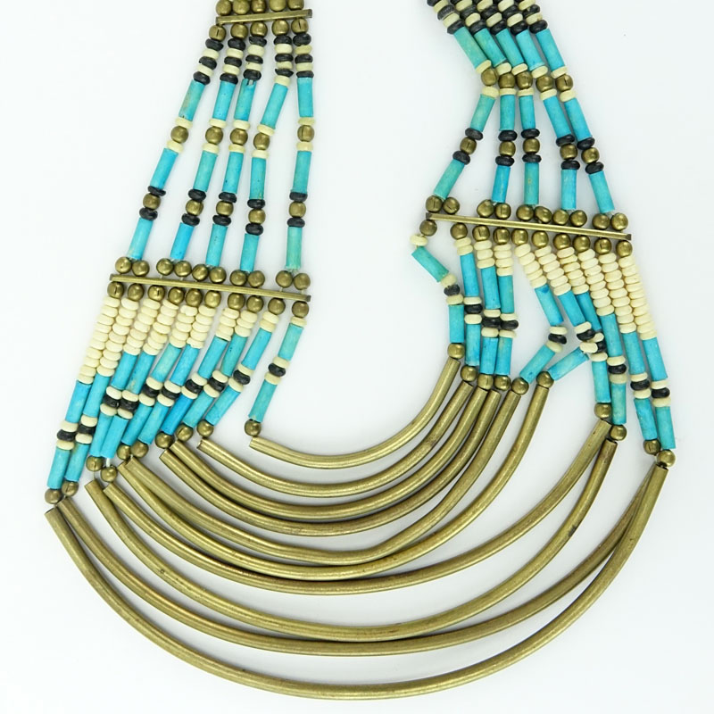 African Multi Strand Brass and Beaded Tribal Necklace