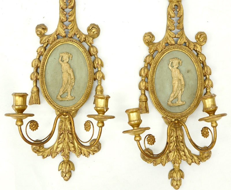 Mid 20th Century Neo-classical Style Italian Gilt Wood Sconces