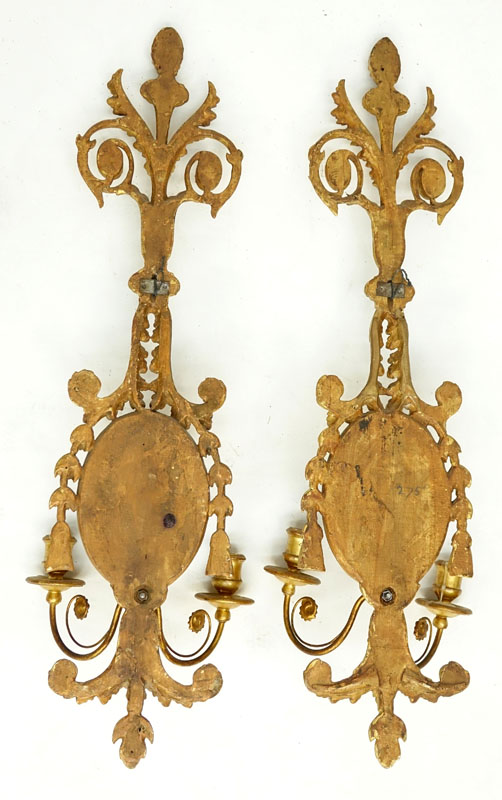 Mid 20th Century Neo-classical Style Italian Gilt Wood Sconces