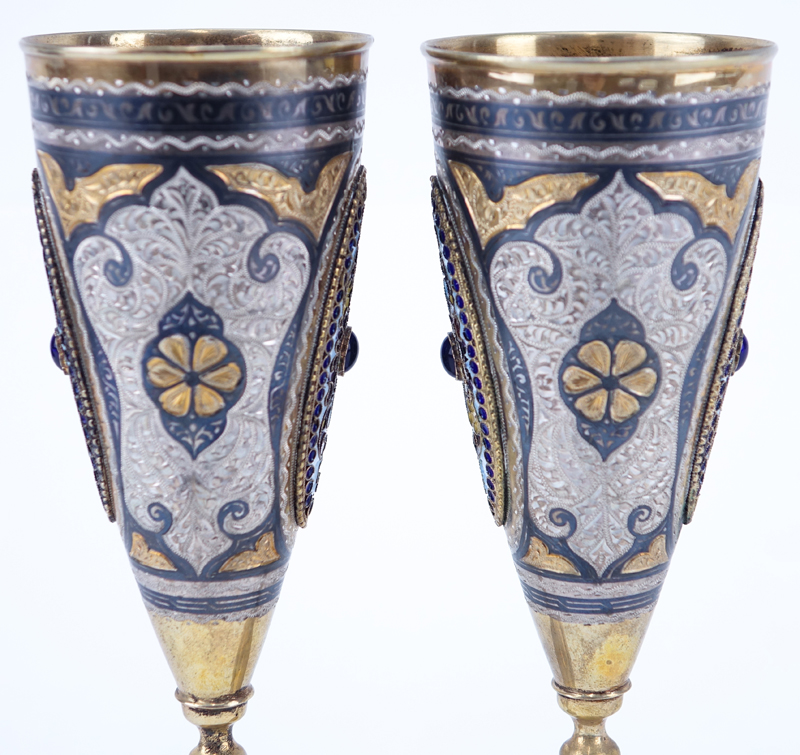 Pair of Russian 875 Silver and Enamel Cups