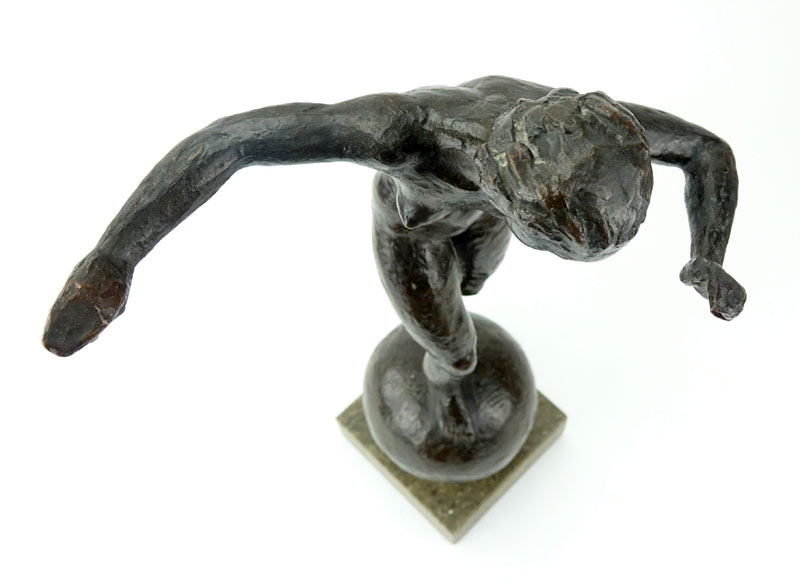 Art Deco Bronze Figural Sculpture "Girl On Orb" On Marble Base