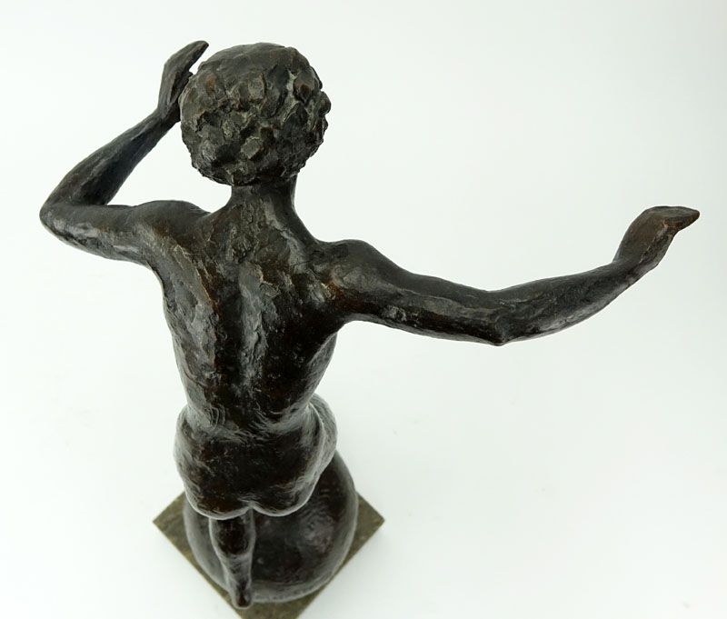 Art Deco Bronze Figural Sculpture "Girl On Orb" On Marble Base