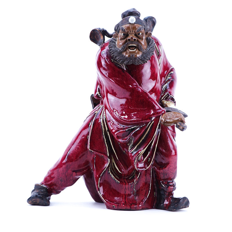 Large Chinese Glazed Mudmen Figure of a Shiwan Warrior with Sword