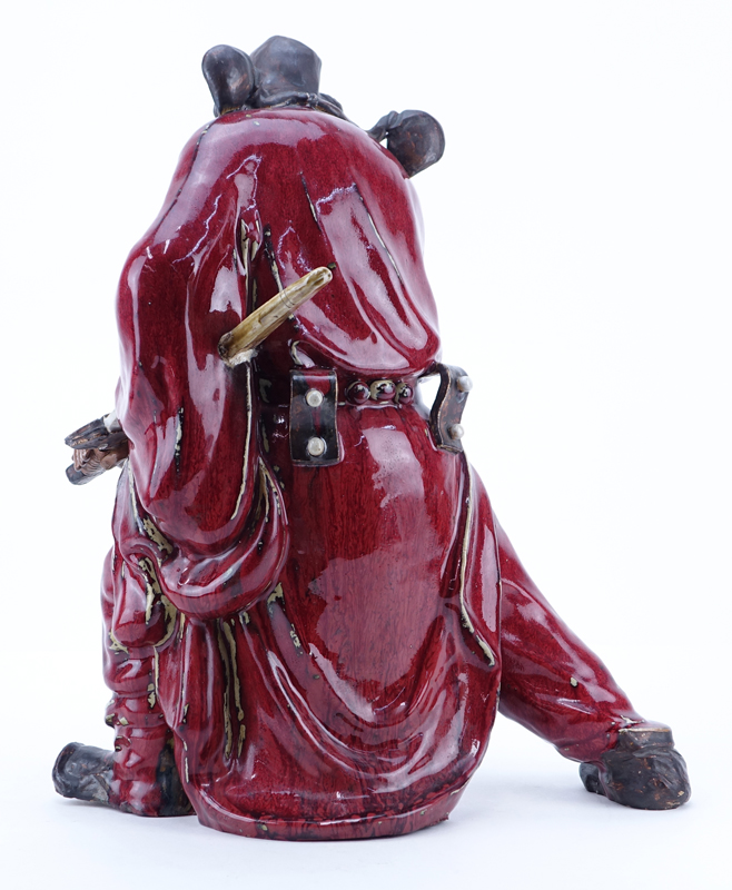 Large Chinese Glazed Mudmen Figure of a Shiwan Warrior with Sword