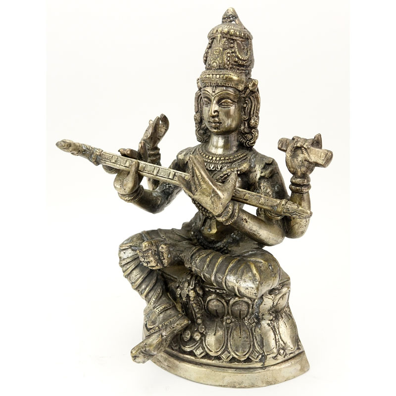 20th Century Hindu Bronze Sculpture of a Seated Goddess Lakshmi