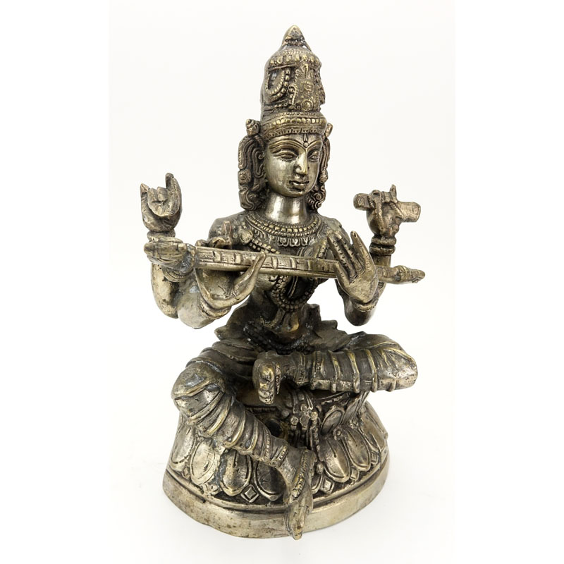 20th Century Hindu Bronze Sculpture of a Seated Goddess Lakshmi