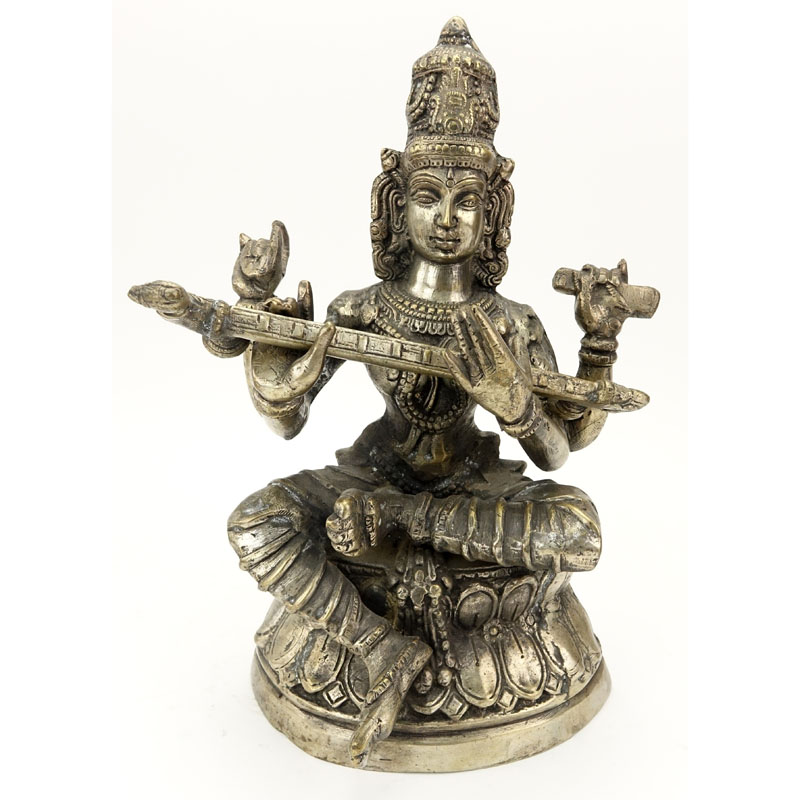 20th Century Hindu Bronze Sculpture of a Seated Goddess Lakshmi