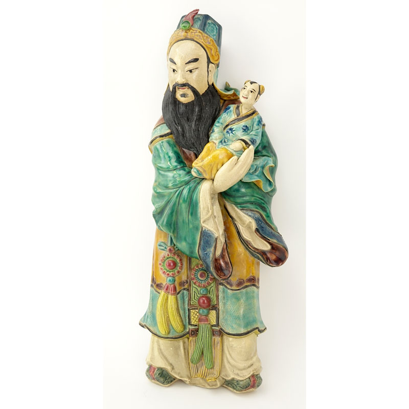 Chinese Polychrome Glazed Pottery of a Deity with Child