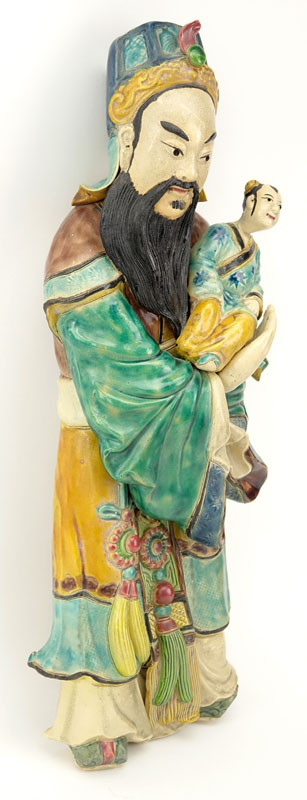 Chinese Polychrome Glazed Pottery of a Deity with Child