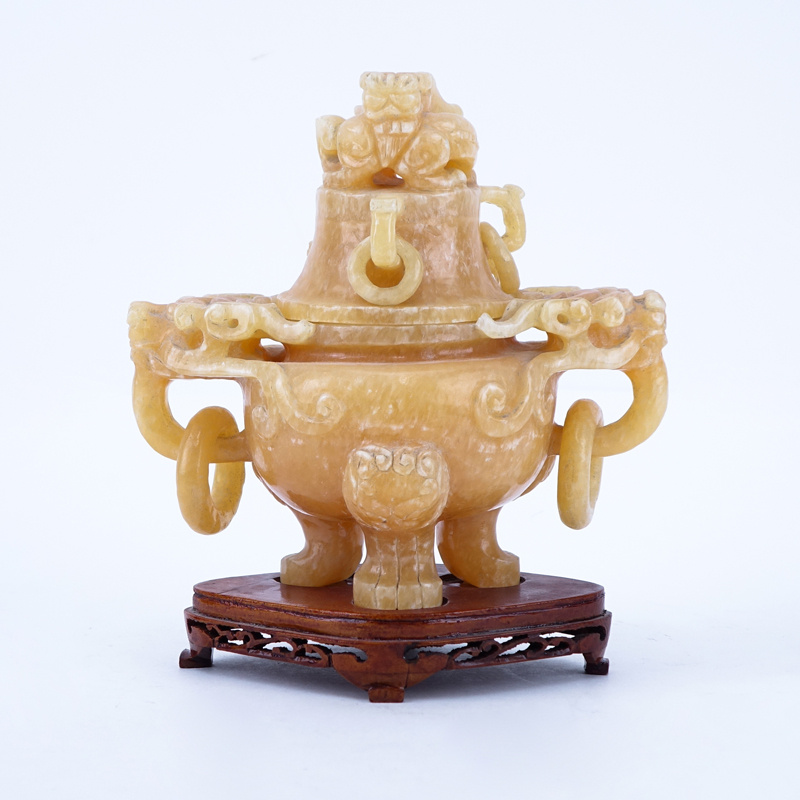 Chinese Carved Hardstone Covered Figural Urn On Stand