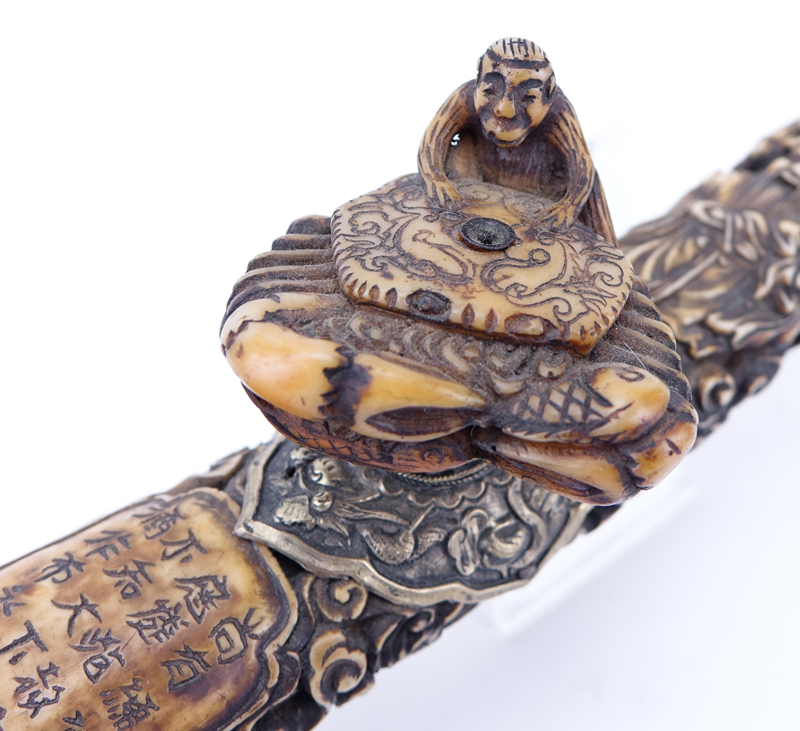 Chinese Carved Bone Opium Pipe