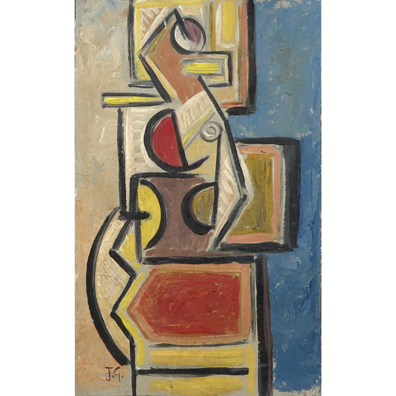 1930's European School Oil On Card "Cubist Composition" Initialed JG lower left