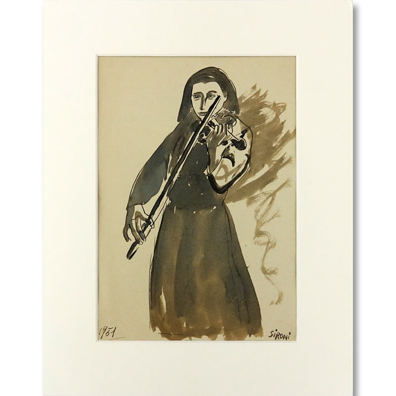Attributed to: Mario Sironi, Italian (1885 - 1961) Ink and wash on paper "Violinist"