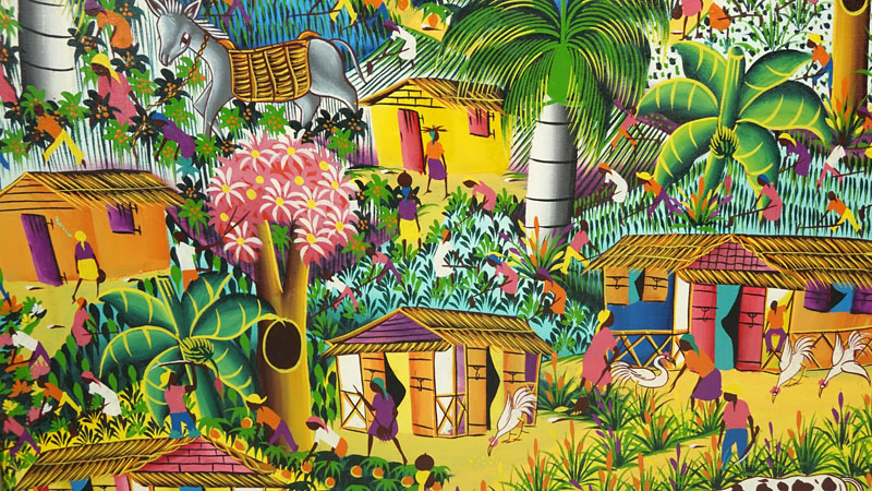 Edouard P., Haitian (20th C.) Oil on Linen "Village Scene"