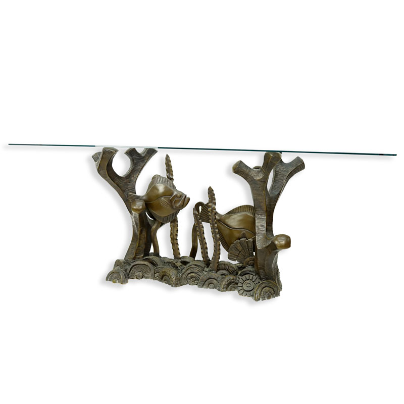 A Bronze Sea Life Figural Glass Top Console Table