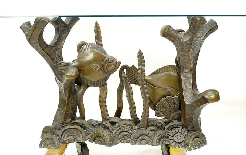 A Bronze Sea Life Figural Glass Top Console Table