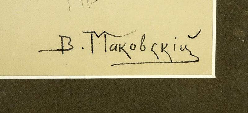 Attributed to: Vladimir Egorovich Makovsky, Russian (1846-1920) Pen and Ink, Genre Scene