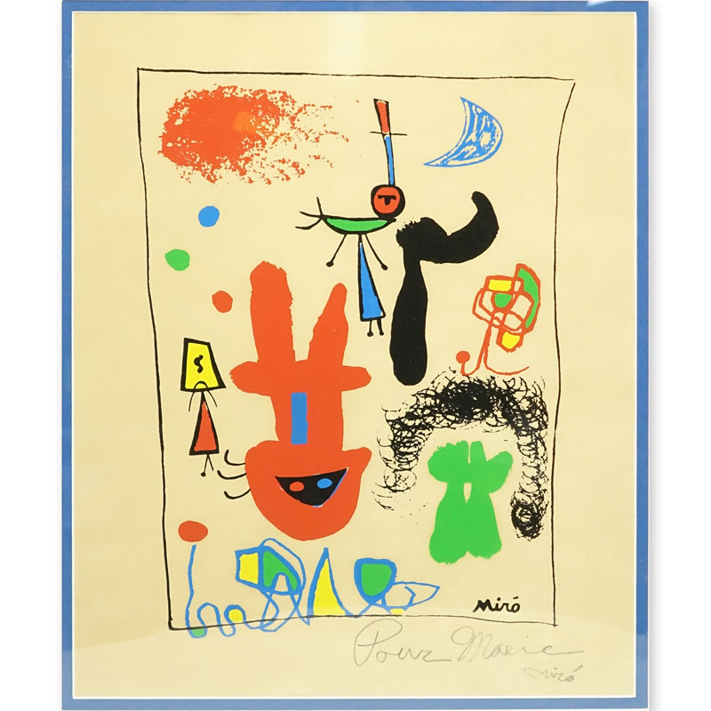 After: Joan Miro, Spanish   (1893 - 1983) Abstract Poster, Signed and Inscribed "Pour Marie" Lower Right