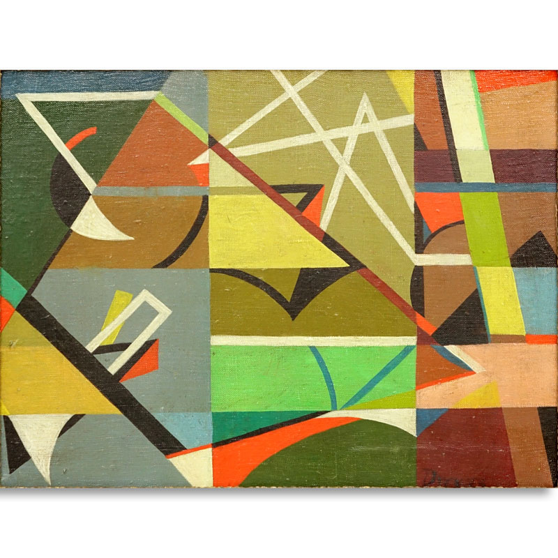 Attributed to Werner Drewes, American (1899 - 1985) Oil on Canvas, Untitled Abstract Composition, Signed Lower Right