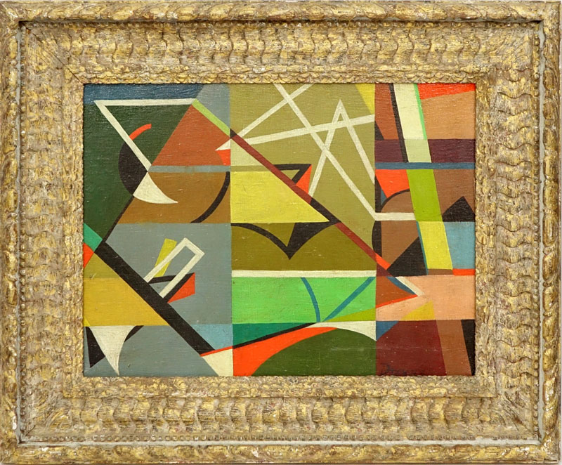 Attributed to Werner Drewes, American (1899 - 1985) Oil on Canvas, Untitled Abstract Composition, Signed Lower Right