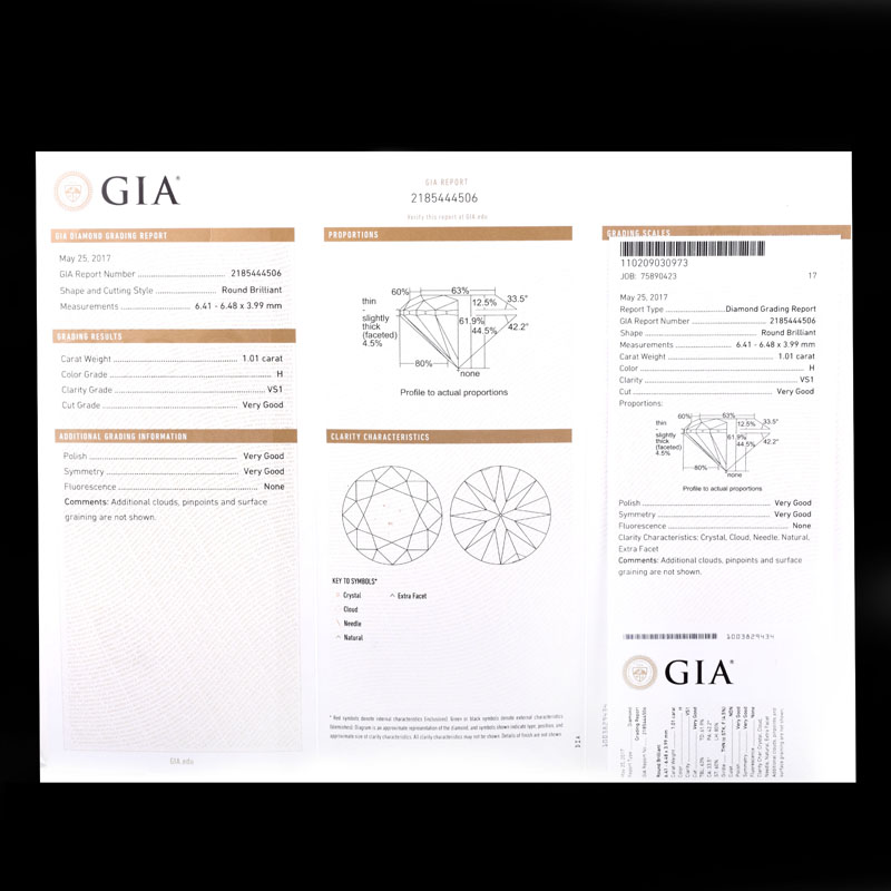 GIA Certified 1.01 Carat Round Brilliant Cut Diamond