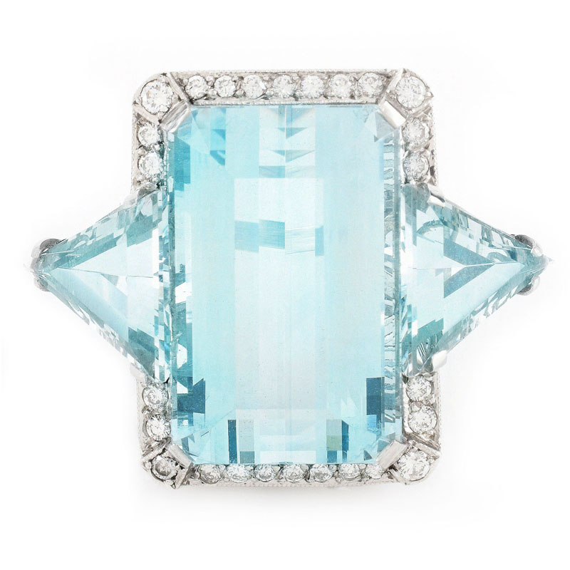 Art Deco Approx. 40.0 Carat TW Emerald and Trillion Cut Aquamarine