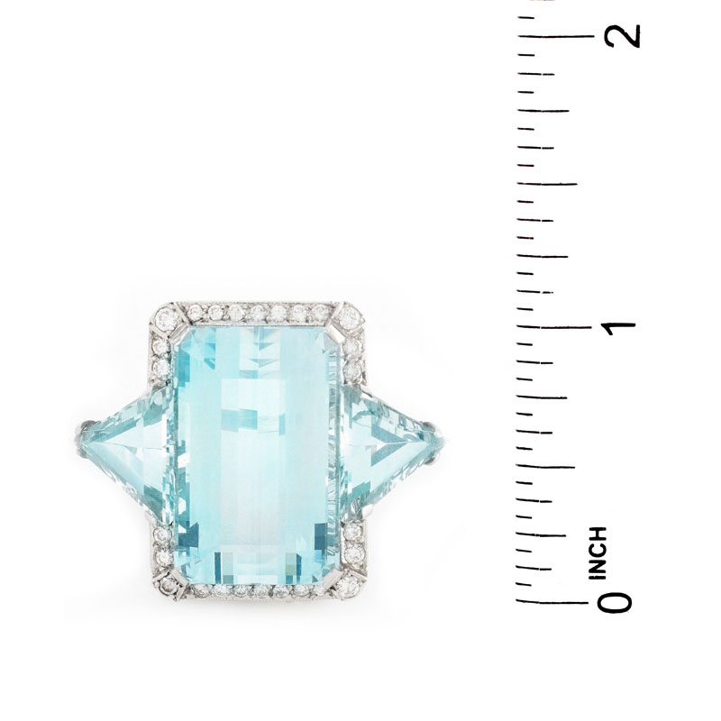 Art Deco Approx. 40.0 Carat TW Emerald and Trillion Cut Aquamarine