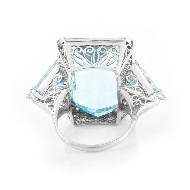 Art Deco Approx. 40.0 Carat TW Emerald and Trillion Cut Aquamarine