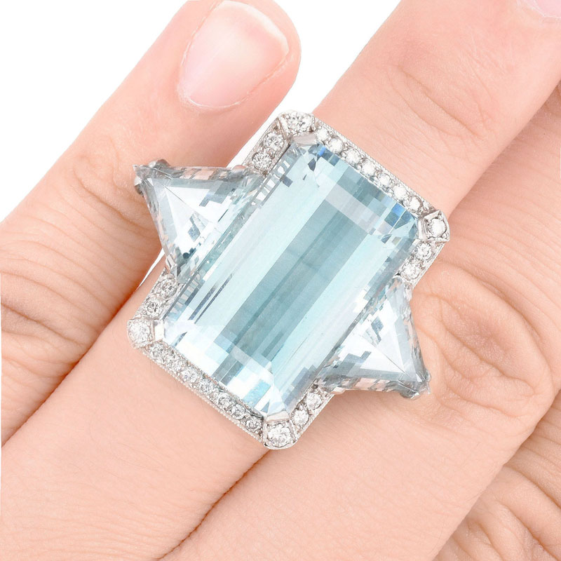 Art Deco Approx. 40.0 Carat TW Emerald and Trillion Cut Aquamarine