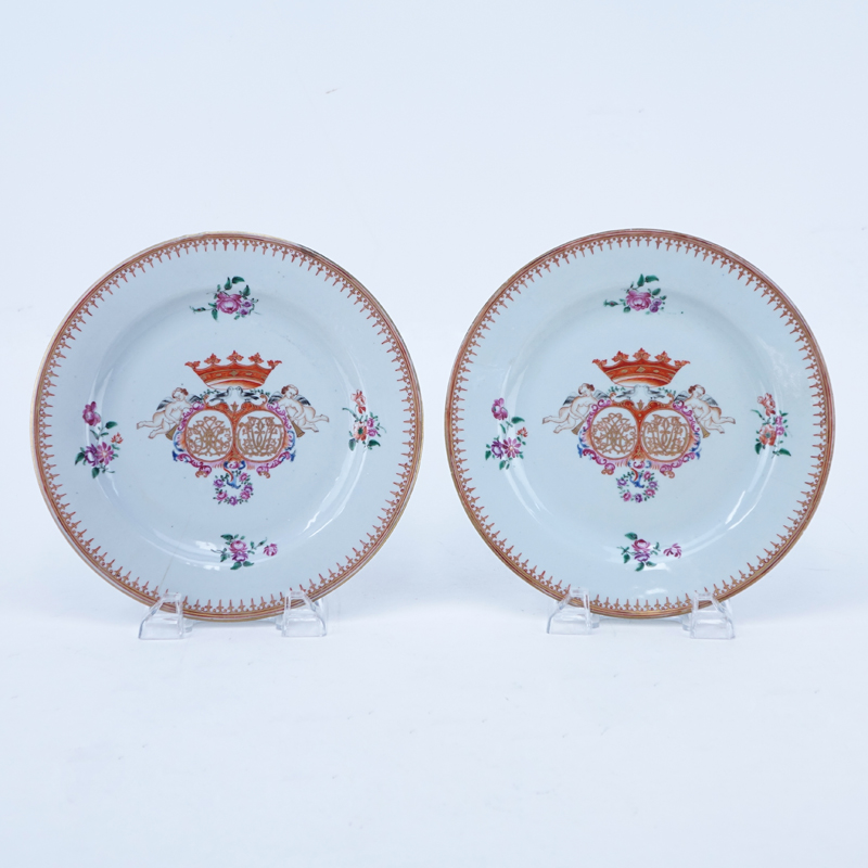 Pair Of Early Chinese Export Pottery Armorial Plates