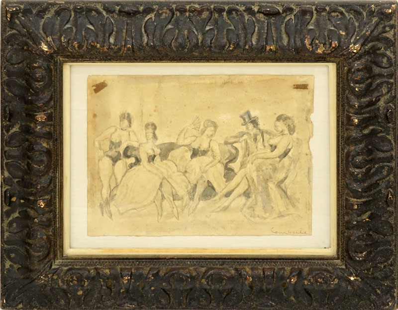 19/20th Century Pencil Drawing On Paper "Ladies Of The Brothel"