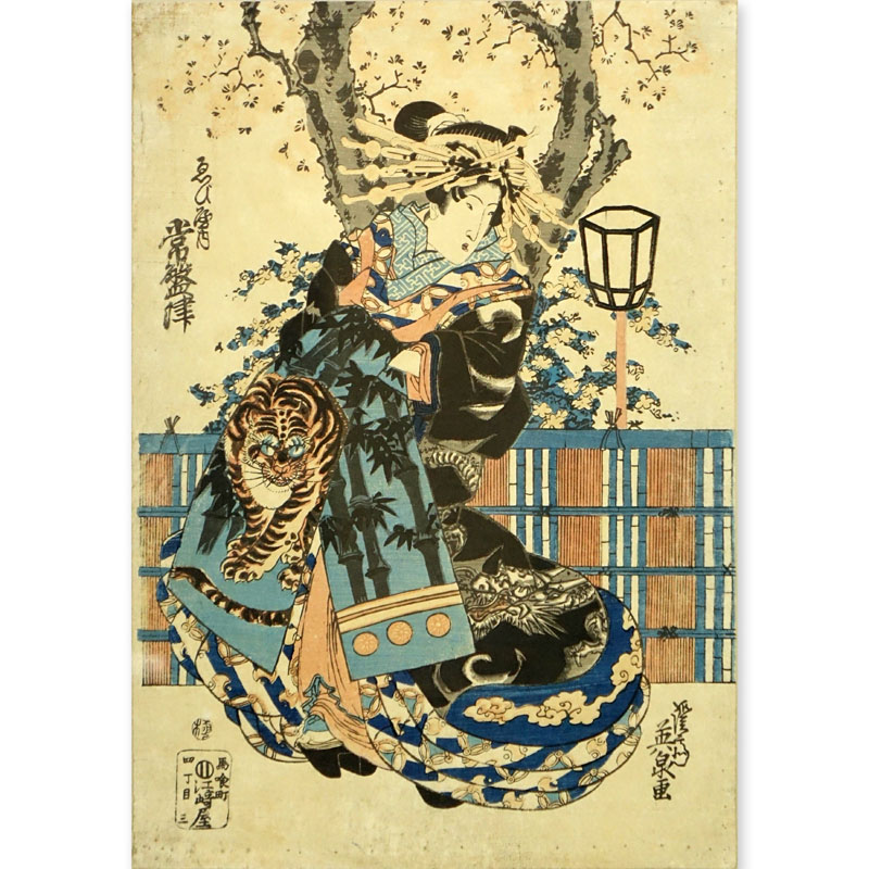 19th Century Japanese Wood Block Print By Yeisen (1809-1849)