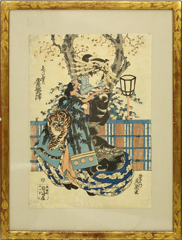 19th Century Japanese Wood Block Print By Yeisen (1809-1849)