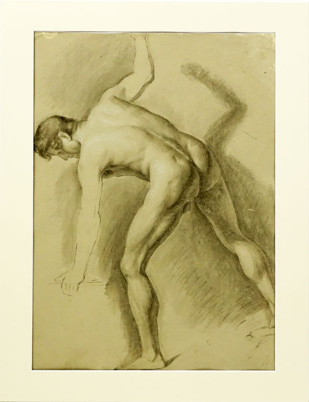 18/19th Century Italian Academic Graphite On Paper "Male Nude Study"