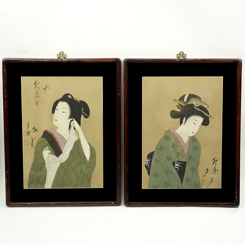 Two (2) Vintage Japanese Watercolor/Gouache On Paper "Japanese Beauties"