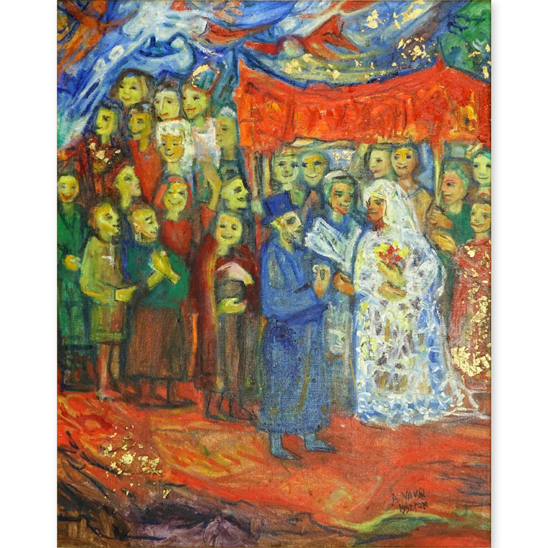 Abraham Yakin, Israeli  (born 1924) Oil on Canvas Board, The Wedding