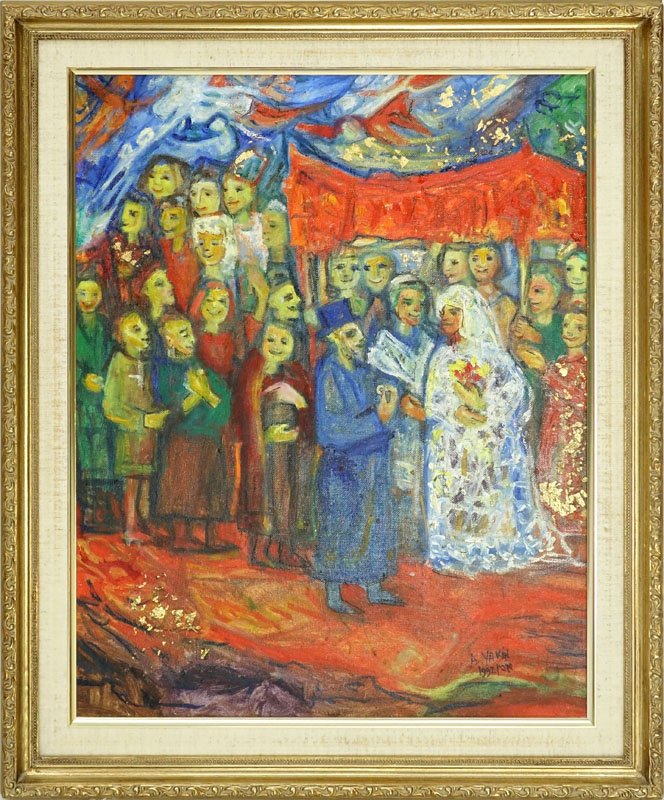 Abraham Yakin, Israeli  (born 1924) Oil on Canvas Board, The Wedding