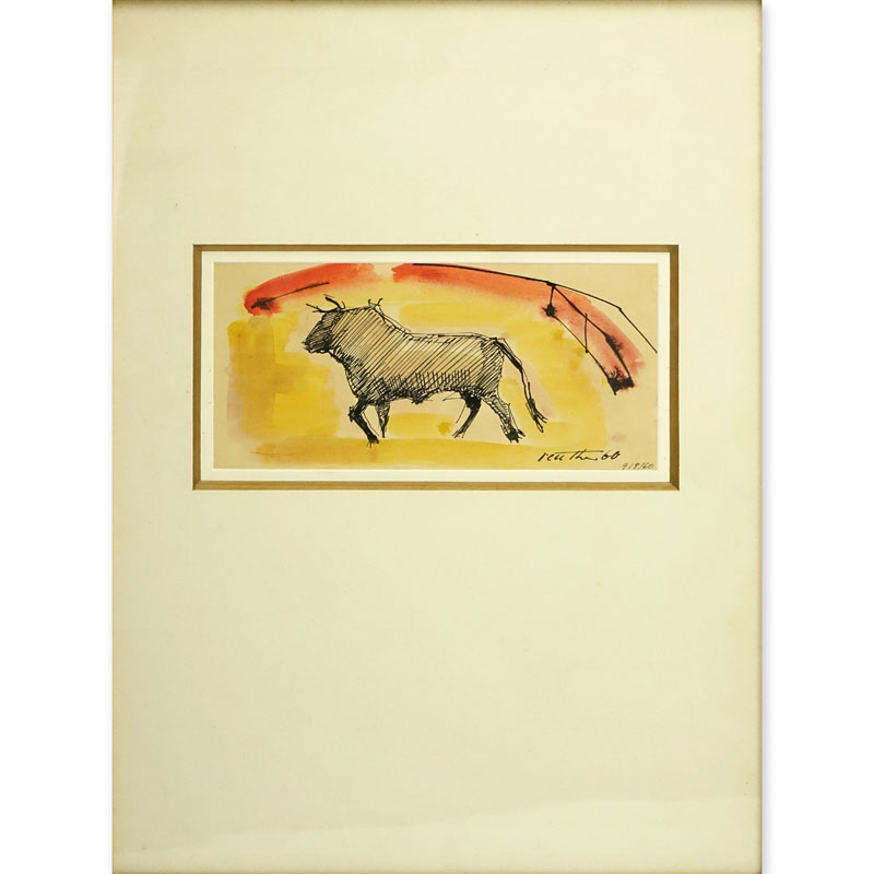 Wolf Reuther, German (1917 - 2004) Ink/Wash "La Taureau"