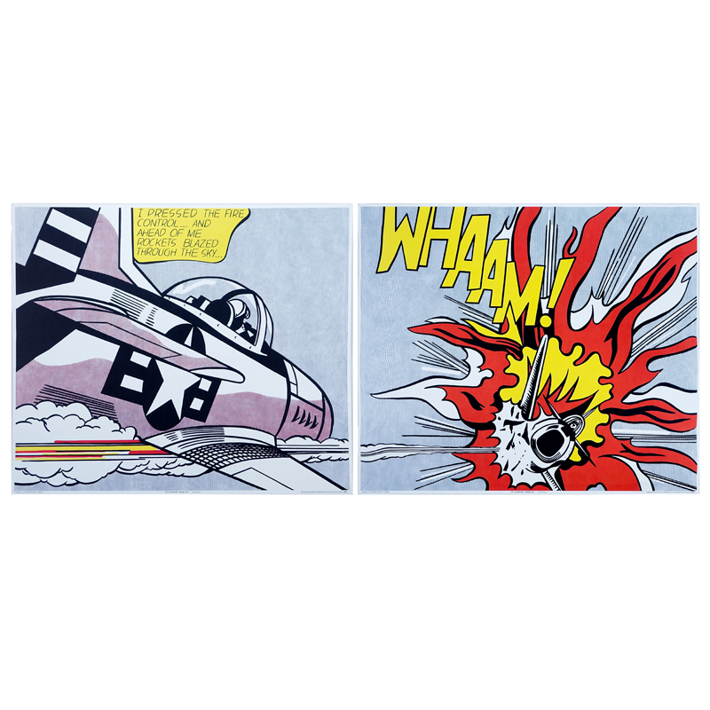 Roy Lichtenstein, American (1923 - 1997) "Whaam! 1963" Screen Print Diptych on Paper, Signed in Pencil Lower Right