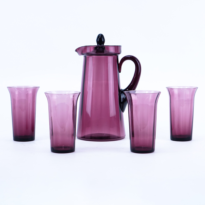 Five (5) Piece Fostoria Amethyst Glass Water Set