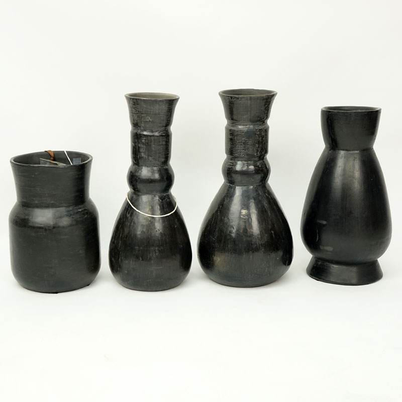 Collection of Four (4) Mexican Blackware Pottery Vases