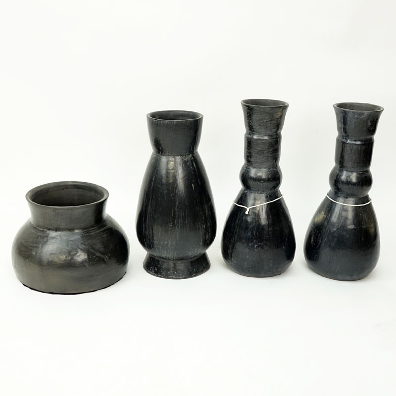Collection of Four (4) Mexican Blackware Pottery Vases