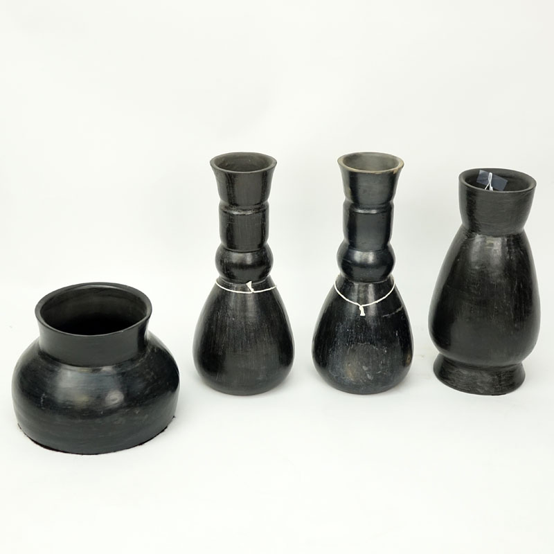 Collection of Four (4) Mexican Blackware Pottery Vases