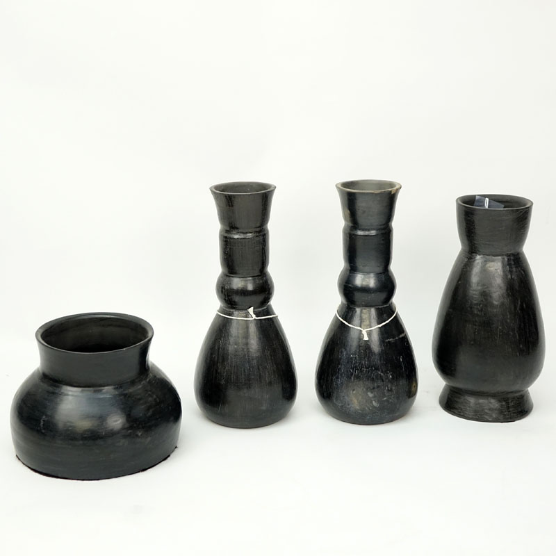 Collection of Four (4) Mexican Blackware Pottery Vases