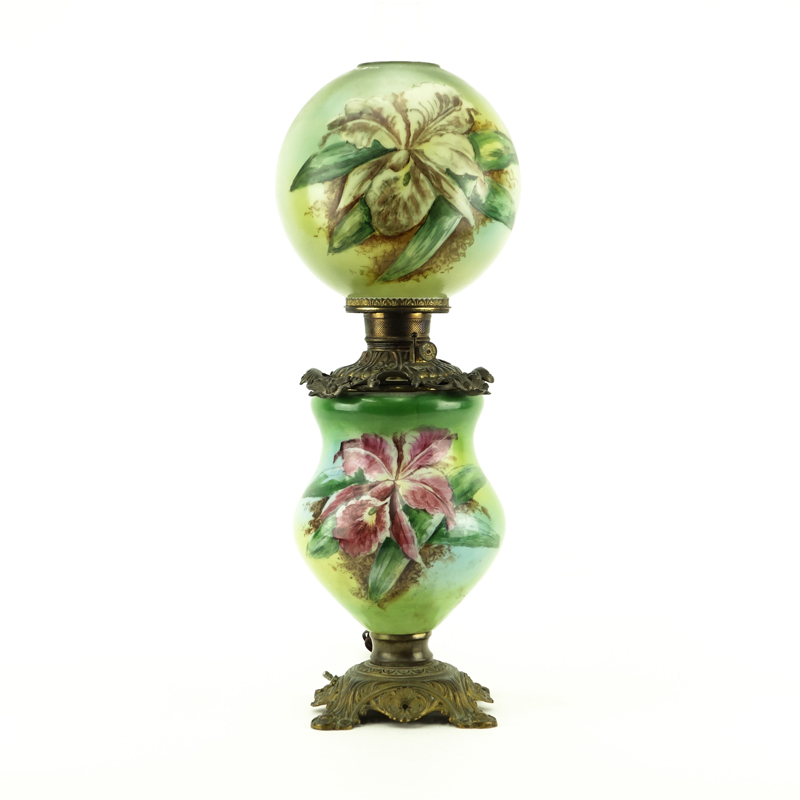 Antique Hand Painted Floral Double Globe Gone With The Wind Lamp