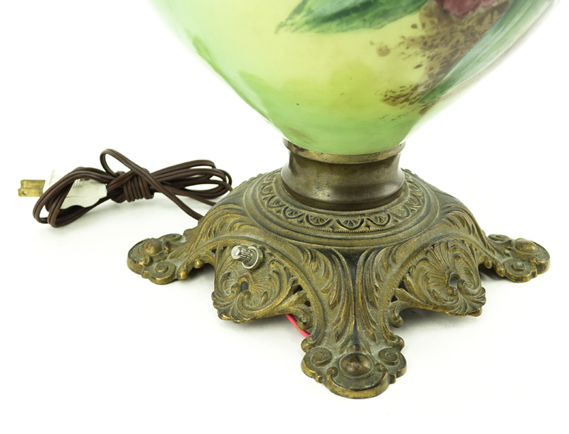 Antique Hand Painted Floral Double Globe Gone With The Wind Lamp