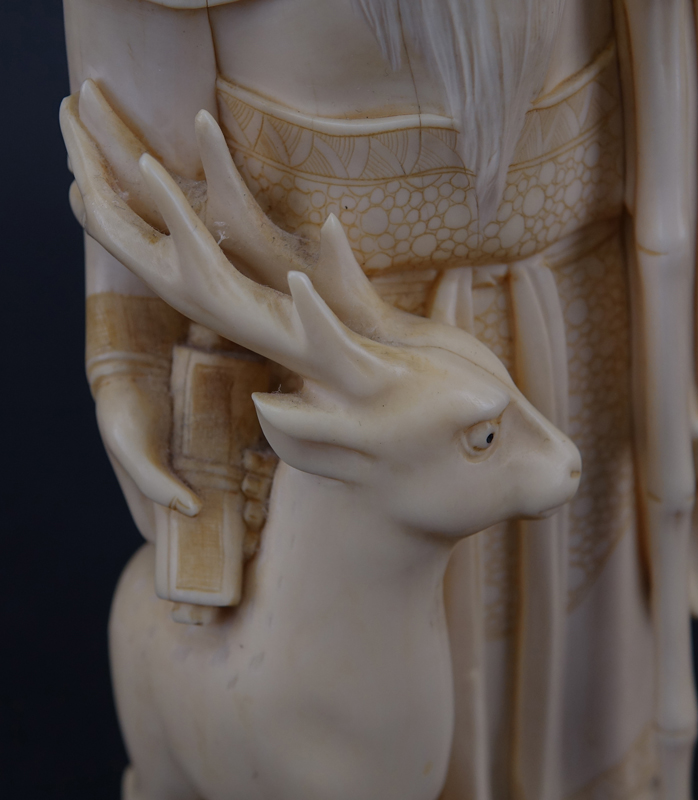 Antique Chinese Carved Ivory Figure Of A Wiseman With Deer