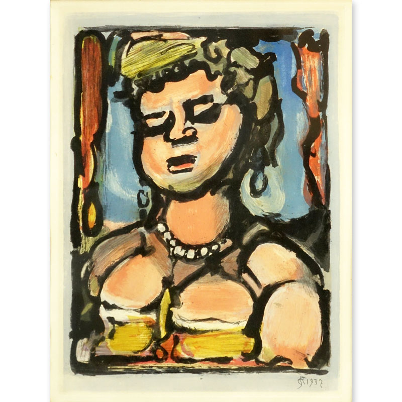 Georges Dominique Rouault, French (1904-2002) Color aquatint "Courtisane aux veux baisses"